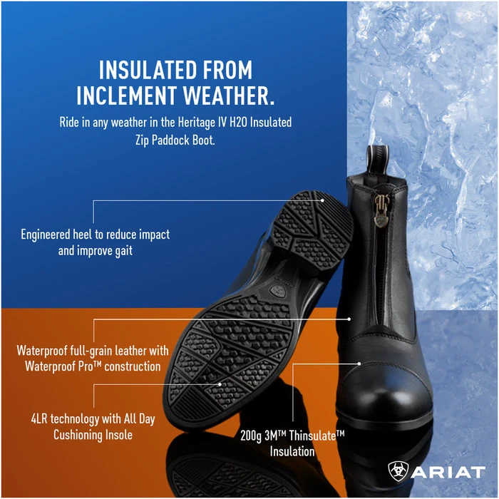 Ariat Womens Heritage IV Zip H2O Insulated Boots Black 4 Ariat Womens Heritage IV Zip H2O Insulated Boots Black - Image 2