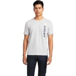 2022 Ariat Mens Vertical Logo Short Sleeve T-Shirt 10039193 - Heather Grey
