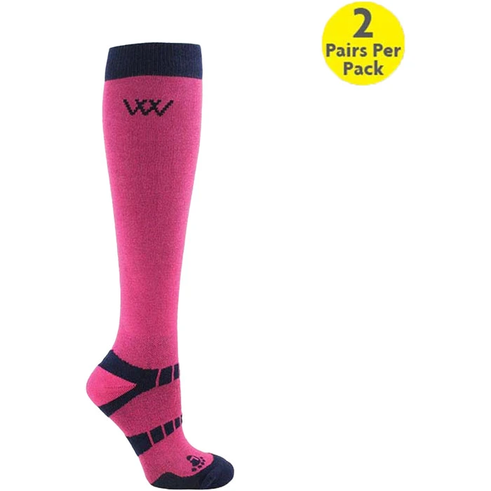 2022 Woof Wear Long Bamboo Waffle Riding Socks WW0017 - Pink / Navy Colour Navy/Pink 3 2022 Woof Wear Long Bamboo Waffle Riding Socks WW0017 - Pink / Navy Colour Navy/Pink