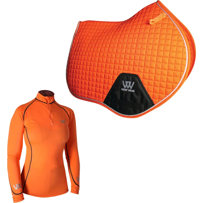2022 Woof Wear Womens Performance Riding Shirt & Close Contact Saddle Cloth Bundle - Orange 3 2022 Woof Wear Womens Performance Riding Shirt & Close Contact Saddle Cloth Bundle - Orange