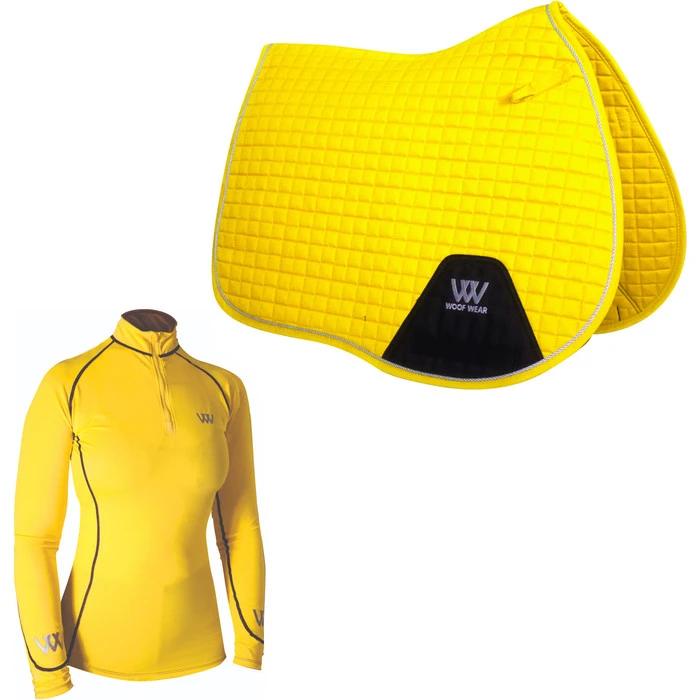 2022 Woof Wear Womens Performance Riding Shirt & Full Size GP Saddle Cloth Bundle - Sunshine Yellow 3 2022 Woof Wear Womens Performance Riding Shirt & Full Size GP Saddle Cloth Bundle - Sunshine Yellow