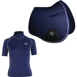 2022 Woof Wear Womens Short Sleeve Performance Riding Shirt & Full Size GP Saddle Cloth Bundle - Navy Colour Navy
