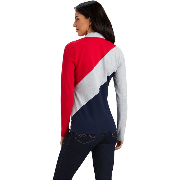2022 Ariat Womens Taryn Long Sleeve Polo Top 10041356 - Red / Grey / Navy 4 2022 Ariat Womens Taryn Long Sleeve Polo Top 10041356 - Red / Grey / Navy - Image 2