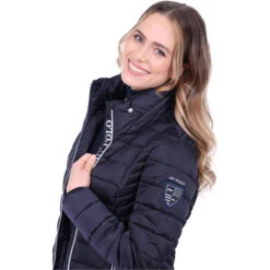 2022 HV Polo Womens Celine Long Jacket 406093464 - Navy -Equestrian Sports Series 5311 202220HV20Polo20Womens20Jacket2040609346420 20Navy20Model20Close20Up.700x700