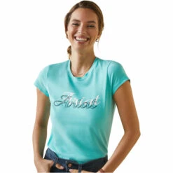 2023 Ariat Womens Varsity Outline T-Shirt 10043742 - Pool Blue -Equestrian Sports Series 5882 202320Ariat20Womens20Varsity20Outline20T Shirt201004374220 20Pool20Blue20front.700x700